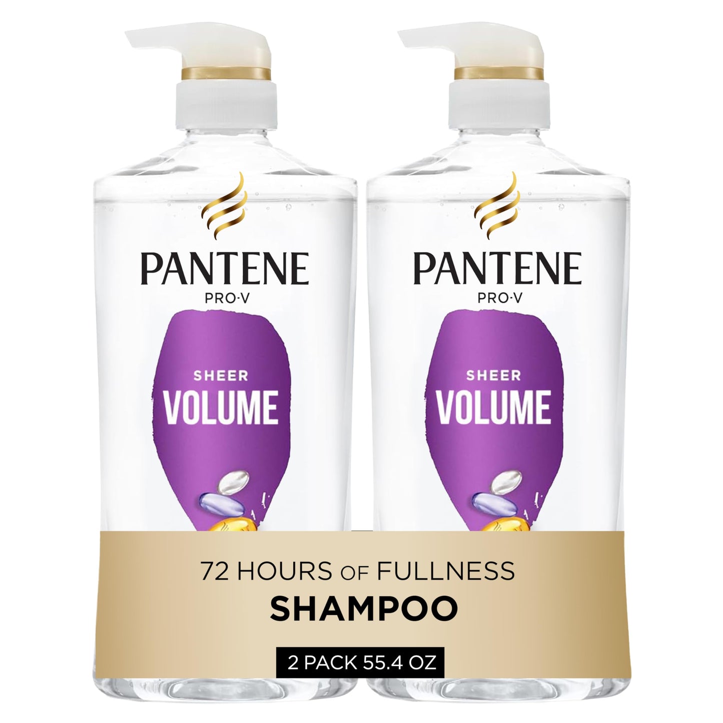 HotPantene Shampoo, Sheer Volume - Lightweight Nourishment for Fine, Color-Treated Hair, 72-Hour Fullness and Body, 27.7 Oz Each, 2-Pack + Miracle Rescue Shot (0.5 Oz)