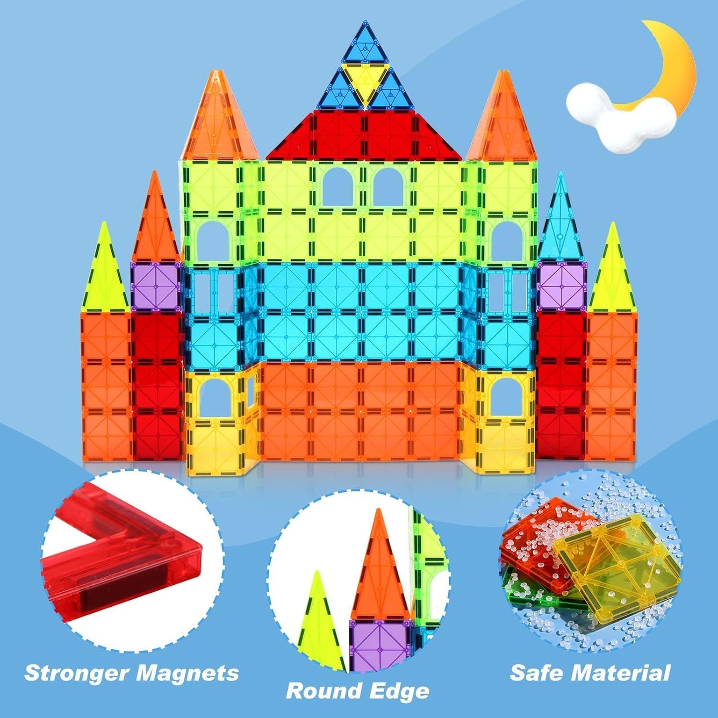 HotOugerToy 104PCS Magnetic Tiles STEM Building Blocks for Kids Ages 3-9, Educational Stacking Toys with Car Bases, Creative Construction Gift for Boys Girls
