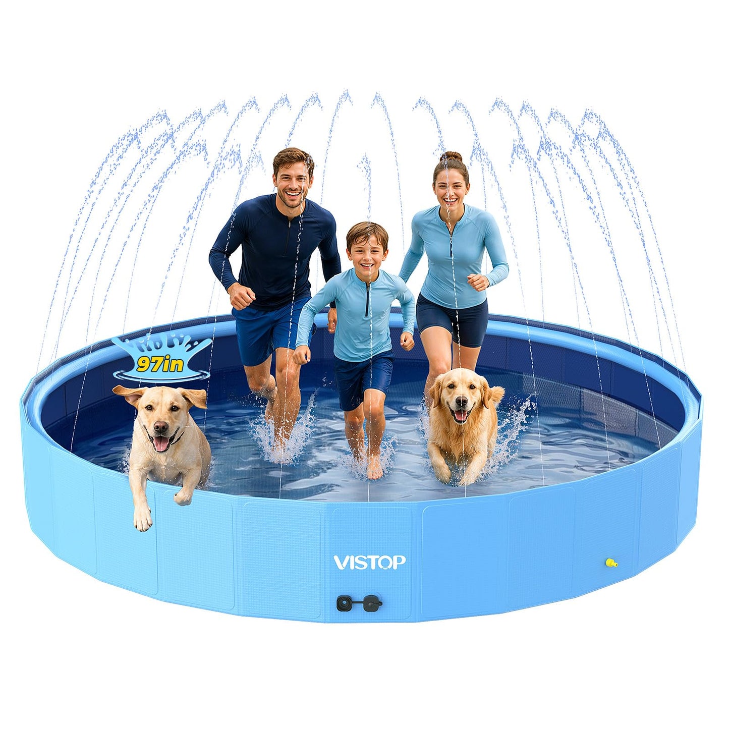 Hot VISTOP Extra Large Foldable Dog Pool XXL, Hard Plastic Shell Portable Swimming Pool for Dogs Cats and Kids Pet Puppy Bathing Tub Collapsible Kiddie Pool (67inch.D x 11.8inch.H, Blue)