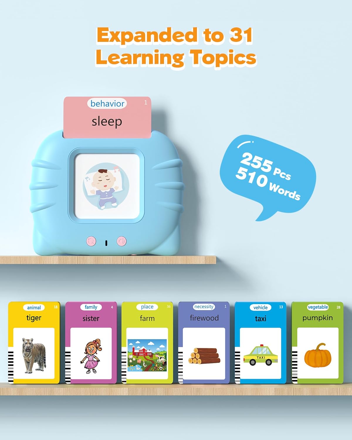 Hot Airbition Talking Flash Cards for Toddler 1 2 3 4 Year Olds, 510 Words | Montessori Language Learning Toys with 31 Themes, Children's Sensory Toys, Pocket Speech Therapy Device for Children