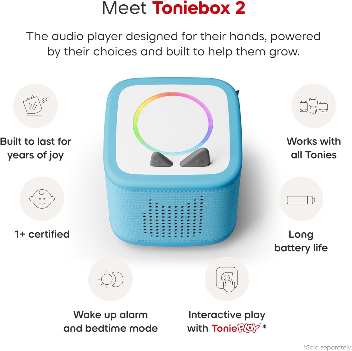 HotToniebox 2 Audio Player Disney Bundle for Kids 3+ with Lightning McQueen, Simba, Winnie The Pooh, and Baloo - Sky Blue