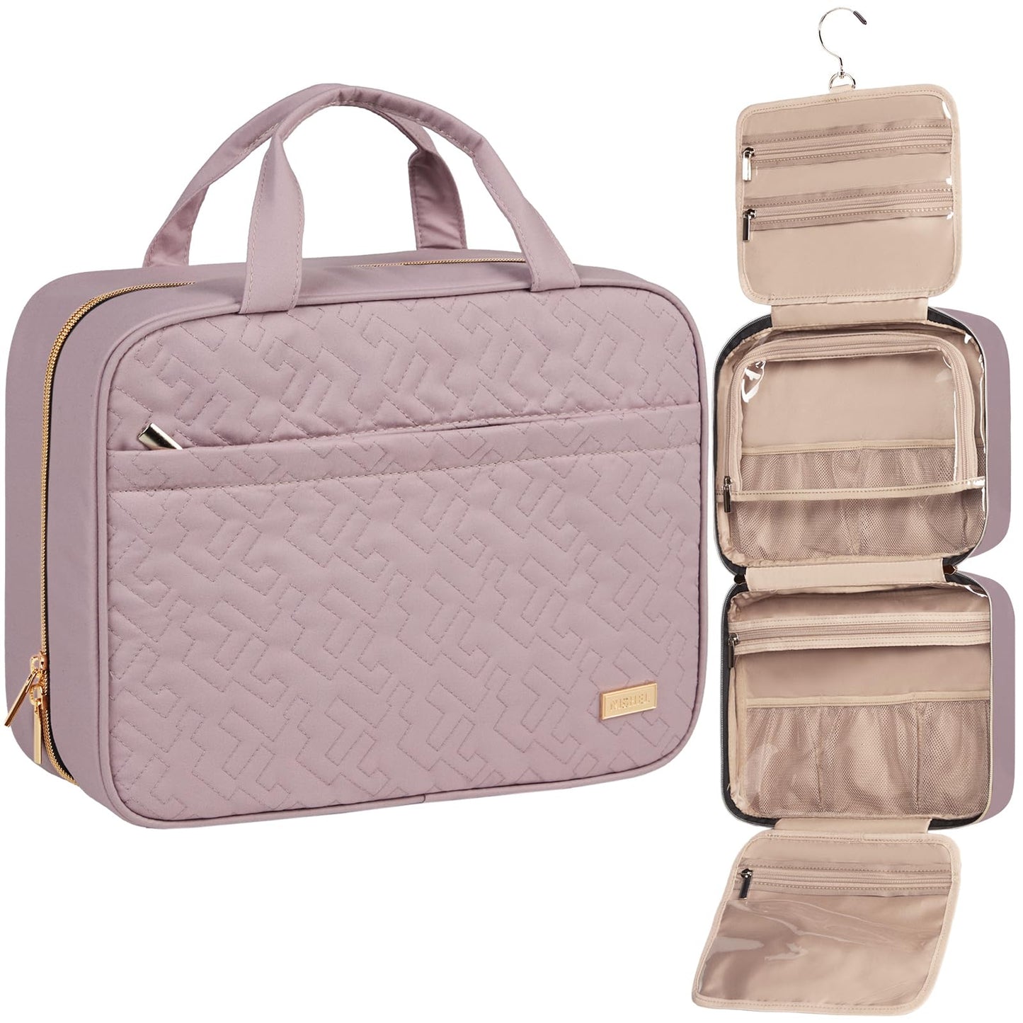 HotNISHEL Travel Toiletry Bag for women, Portable Hanging Organizer for Travel-Sized Shampoo, Conditioner, Brushes Set, makeup Accessories, Medium Size, Pink