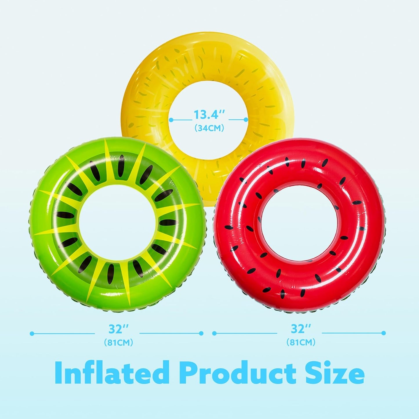 HotJOYIN Inflatable Swim Tube Raft (3 pack) with Summer Fruits Painting, Pool Toys for Swimming Pool Party Decorations