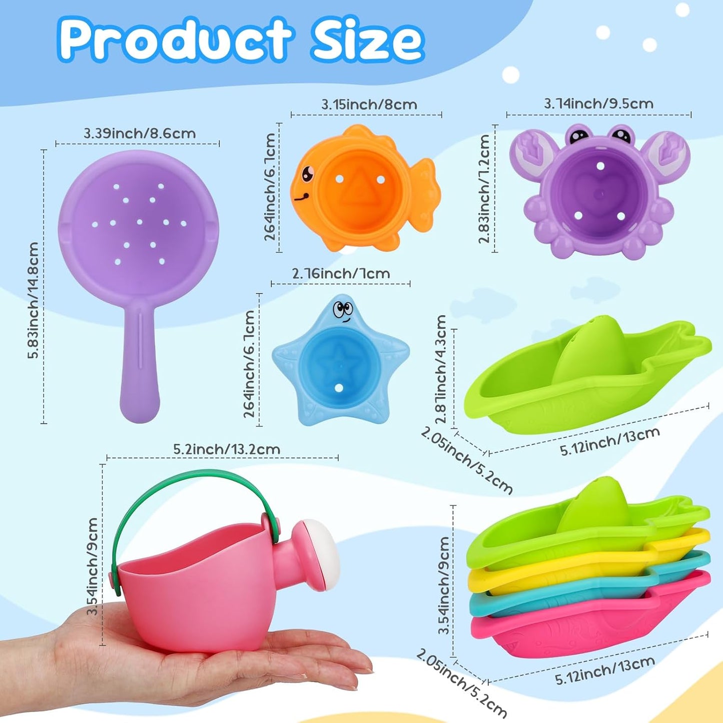 HotFajiabao Toddler Bath Toys for Kids Ages 1-3 Multi-Play in Tub Water Pool | Learning Mold Free Bath Toys with Color Stacking Cups & Watering Can Interactive Shower Toys for 1 2 3 4 5 6 Birthday Gifts