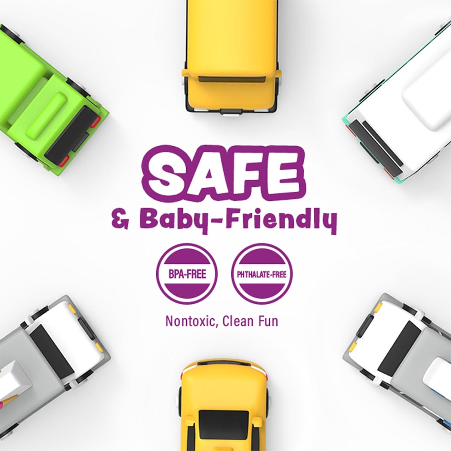 HotTub Works® Vehicles™ Bath Cars Mold Free Bath Toys, 6 Pack | Sealed, No Hole Bath Toys Design Keeps Moisture Out | Soft, Squeezable & Float on Water | Fun Baby & Toddler Bath Toys | City Car Bath Toys