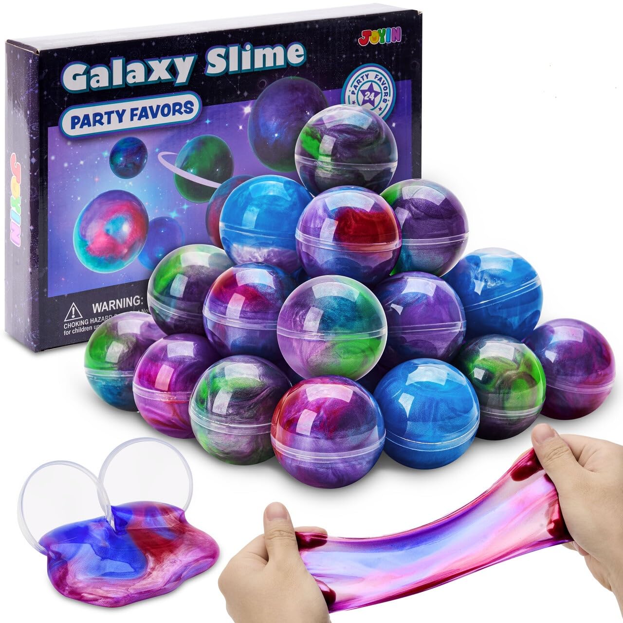 HotJOYIN Slime Party Favors, 24 Pack Galaxy Slime Ball - Stretchy, Non-Sticky, Mess-Free, Stress Relief, and Safe - Toys for Girls and Boys - Easter, Classroom Reward, Party Supplies, Valentines