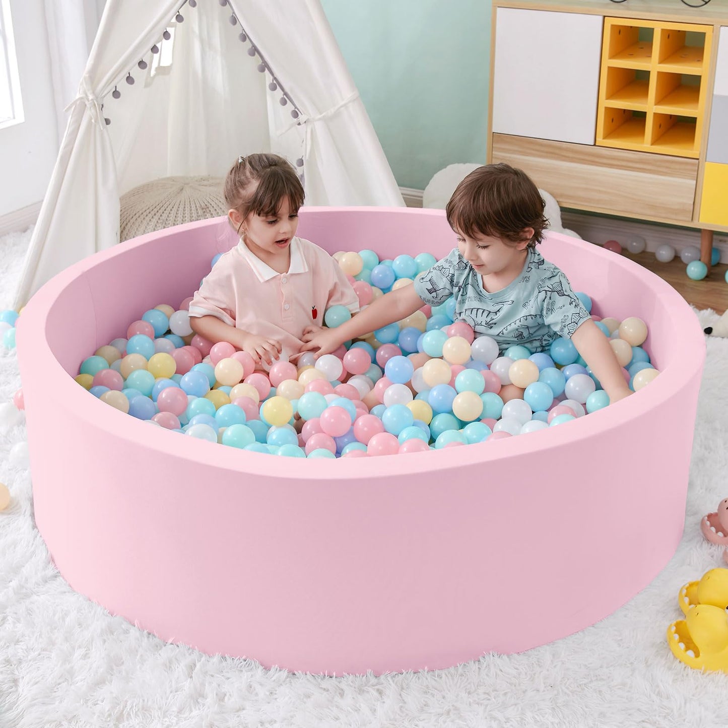 Hot SHJADE Foam Ball Pit, 35.4"x 11.8" Ball Pits for Toddlers-Grey | Soft Memory Sponge Round Playpen Ball Pool for Kids, Ideal Gift for Babies, Indoor and Outdoor Game, Balls not Included
