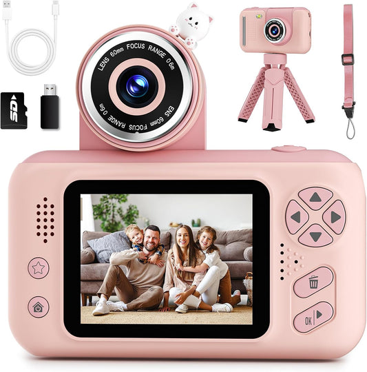 Hot Makolle Kids Camera Toys for Girls 3-12 Year Old, Pink | Children Travel Camera HD Digital Video Camcorder, With Tripod, SD Card Included, Toddler Festival Birthday Gifts