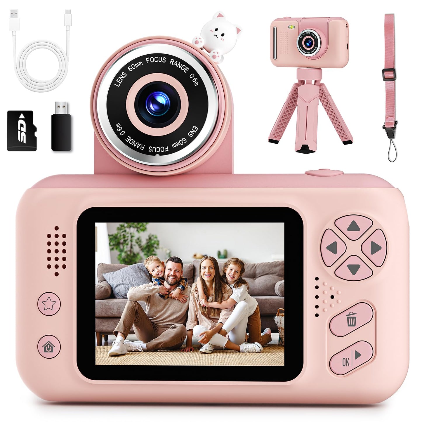 Hot Makolle Kids Camera Toys for Girls 3-12 Year Old, Pink | Children Travel Camera HD Digital Video Camcorder, With Tripod, SD Card Included, Toddler Festival Birthday Gifts