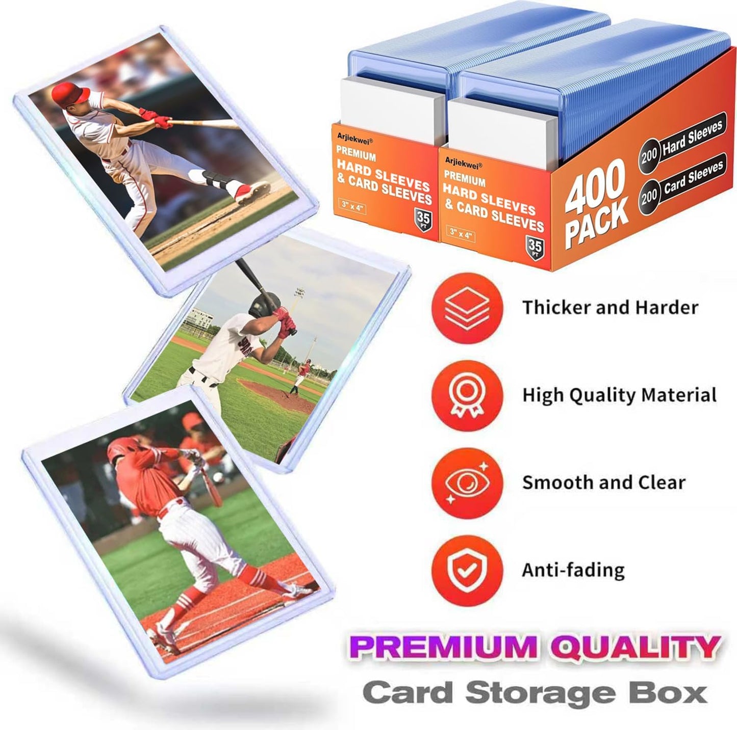 Hot1000 Pack Card Sleeves Hard Plastic, Arjiekwei 3"X 4" Baseball Cards Protectors Plastic, Premium Card Holder for Trading Sports Baseball Football Game Cards (500 Hard + 500 Soft)
