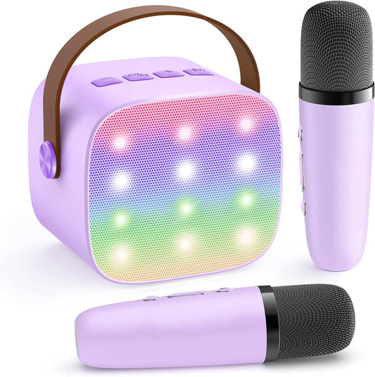 HotYLL Karaoke Machine for Kids, Portable Mini Speaker with 2 Wireless Microphones, TOP Kids Gifts for Girls Ages 3, 4, 5, 6, 7, 8, 9, 10+ Years Old, 4-12th Birthday Singing Present Toy Party (Purple)