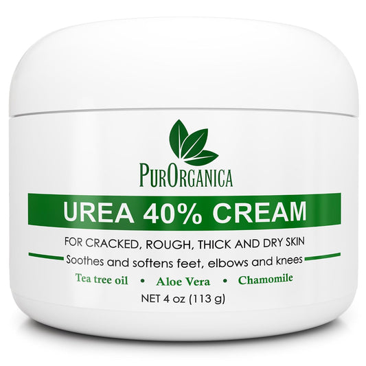 HotPurOrganica Urea Cream 40% – Made in USA, Maximum Strength Foot Cream for Dry, Cracked Heels, Corns, Calluses & Rough Feet, Exfoliating Moisturizer