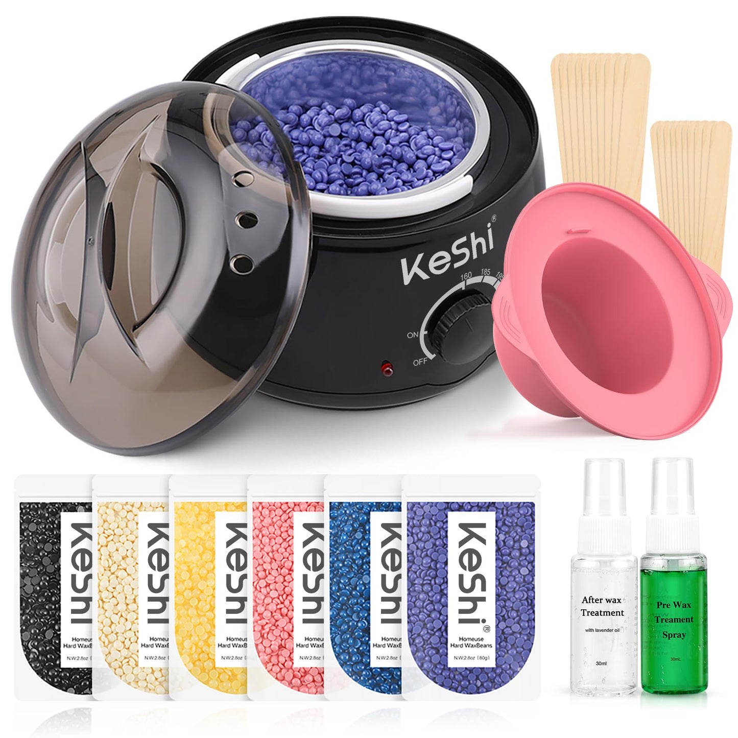 HotKeShi Waxing Kit, Painless Hair Removal Wax Warmer with 6 Bags Hard Wax Beans for Full Body, Legs, Face, Eyebrows & Bikini— Ideal for Both Women & Men