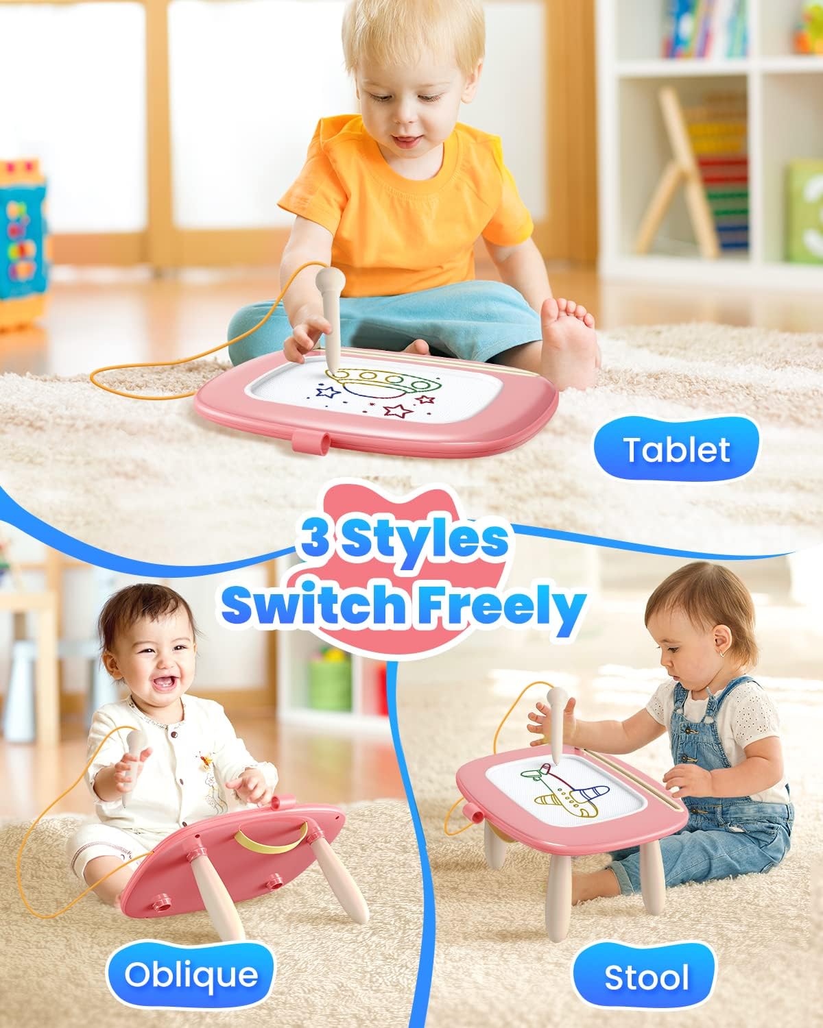 HotSeimome Magnetic Drawing Board, Toddler Girl Toys for 1-3 Year Old, Doodle Board Learning and Educational Kids Toys for 1 2 3 Year Old Baby Birthday GIF- Pink