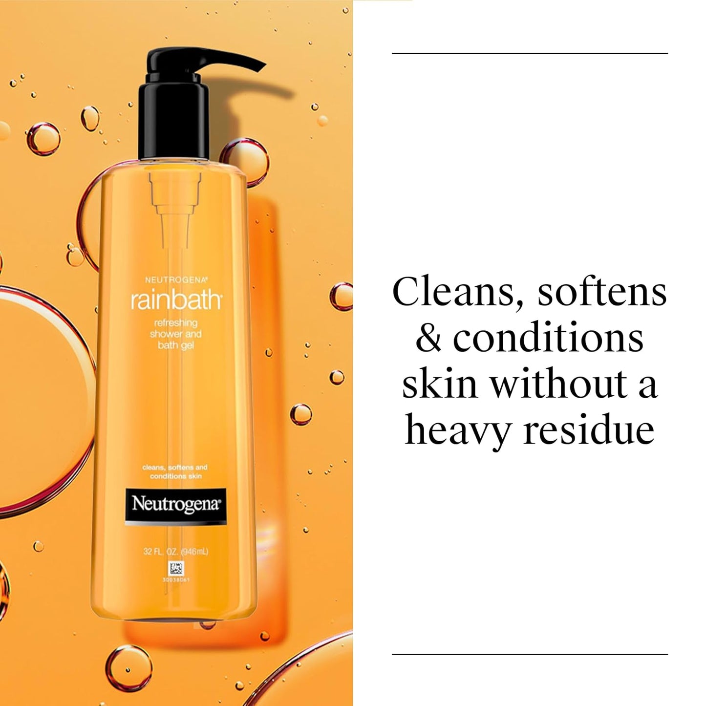 HotNeutrogena Rainbath Refreshing Shower Gel, Moisturizing Body Wash for Men and Women, Cleans, Softens, and Conditions Skin, Creamy Lather Ideal for Leg-Shaving, Spa-Like Experience, 32 fl oz