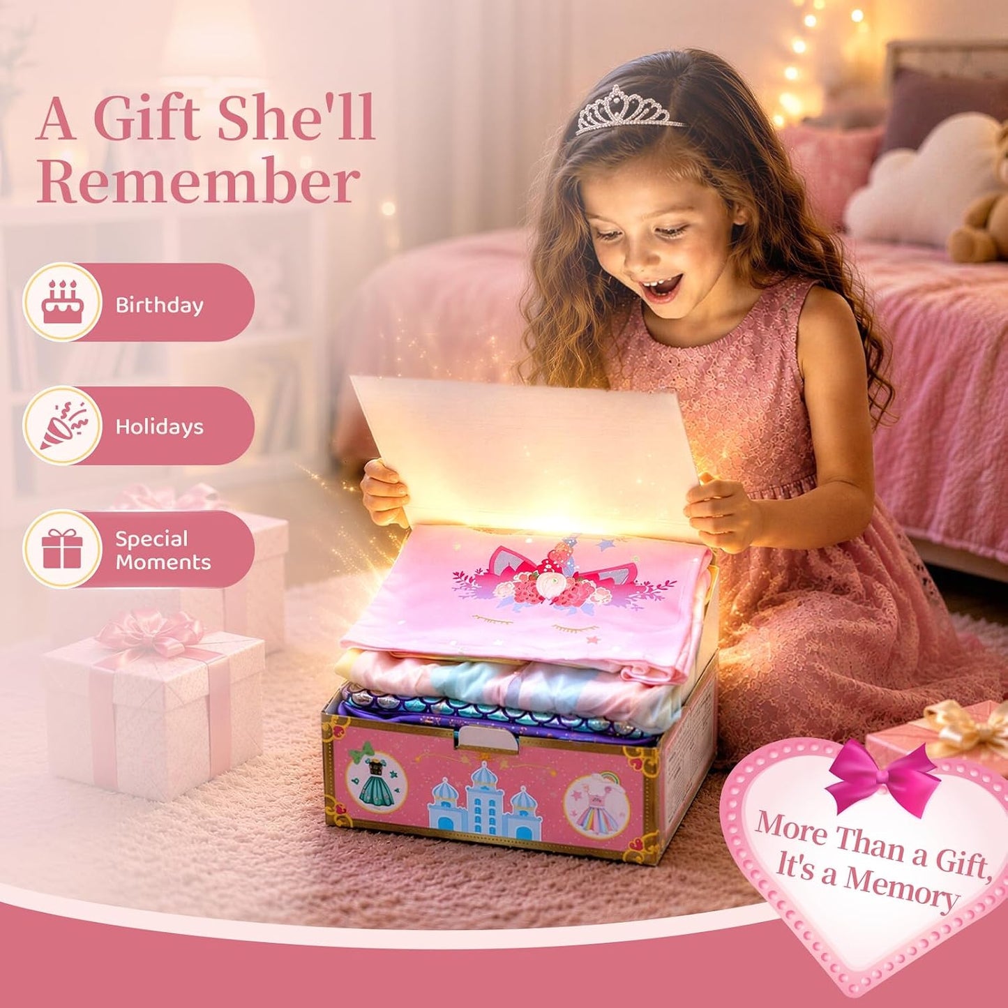 Hot Meland Princess Dress Up Trunk for Girls 3-8, 16PCS Princess Toys Set, Pretend Play Gift for Birthday, Christmas, Halloween