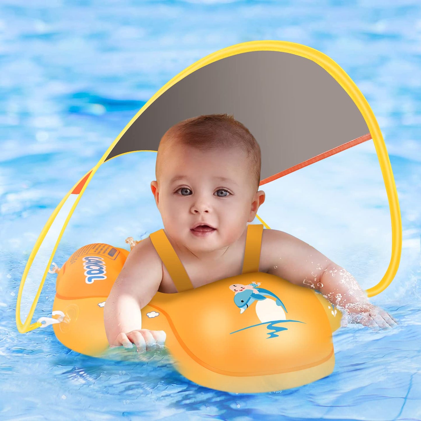 HotBaby Pool Float with Canopy UPF50+ Sun Protection, no flip Over Inflatable Baby Float for Baby 3-36 Months, Skin Protect Toddler floaties for Boys and Girls