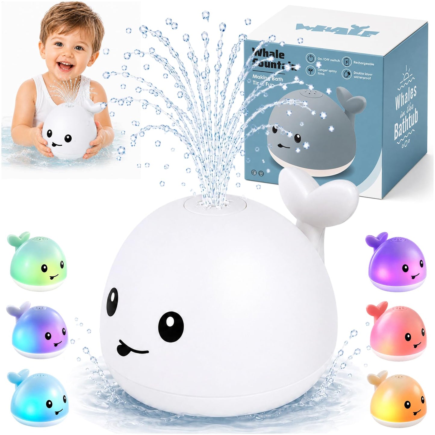 HotGigilli Bath Toys for Kids, Baby Bath Toys, Pool Water Toys for Toddlers, Babies Boy Girl Gifts, Light Up Whale Bath Toy Sprinkler, Birthday Bathtub Fountain Toy
