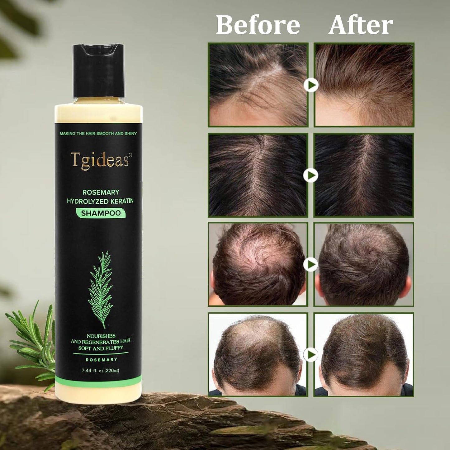 HotTgideas Rosemary & Biotin Shampoo for Thinning Hair, Volumizing Shampoo for Fuller, Thicker Hair, Strengthening & Nourishing Formula with Root Lift, Gentle Daily Care for Women & Men (7.4 fl oz)