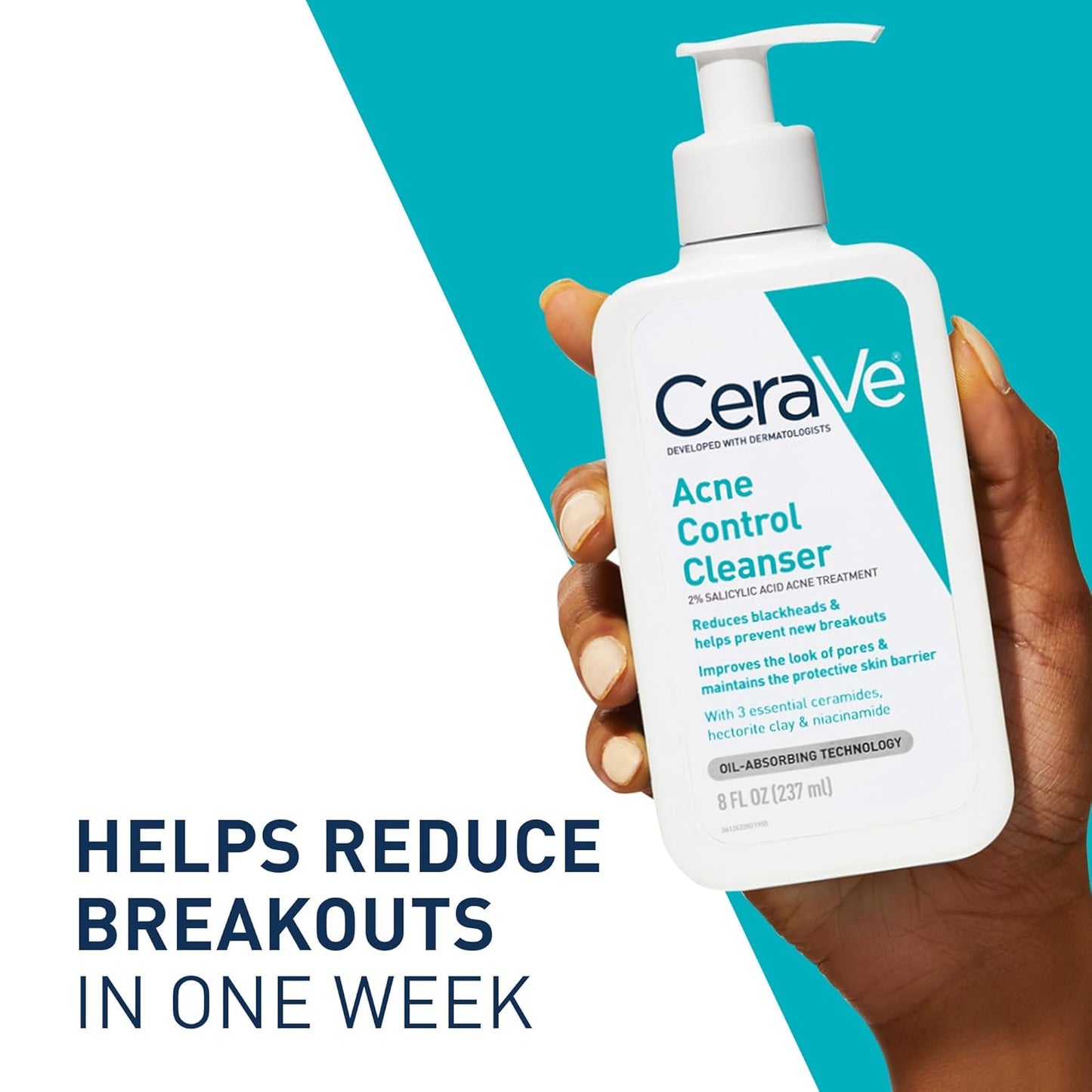 HotCeraVe Acne Control Cleanser, 2% Salicylic Acid Treatment Formulated With Niacinamide + Ceramides + Oil Absorbing Clay, Gentle Face Wash Helps Clear & Prevent Acne, Fragrance Free, 16 Ounce