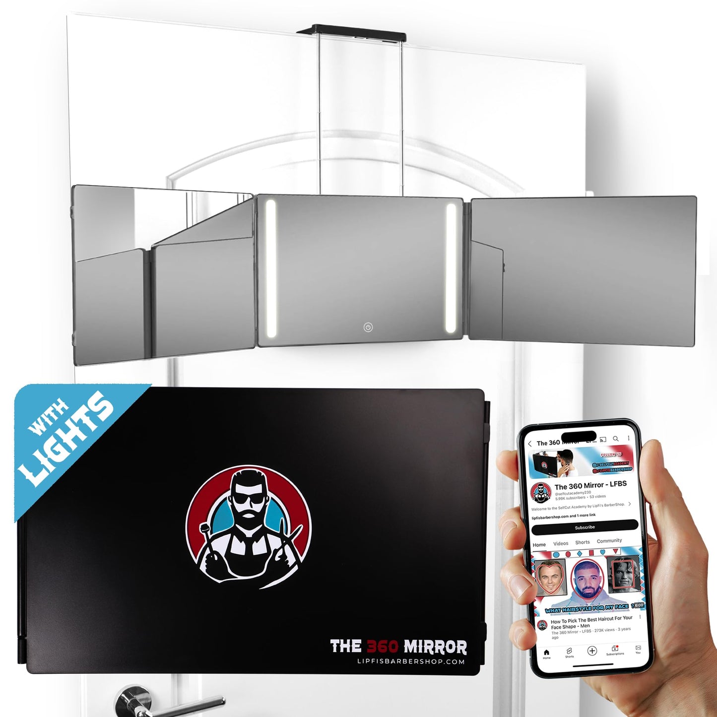 HotThe 360 Mirror - 3 Way Mirror for Self Hair Cutting - Adjustable Trifold Barber Miror to Cut Your Own Hair - Tri Fold Self Haircut System for Men and Women Braiding - Three Sided Miror for Haircuts