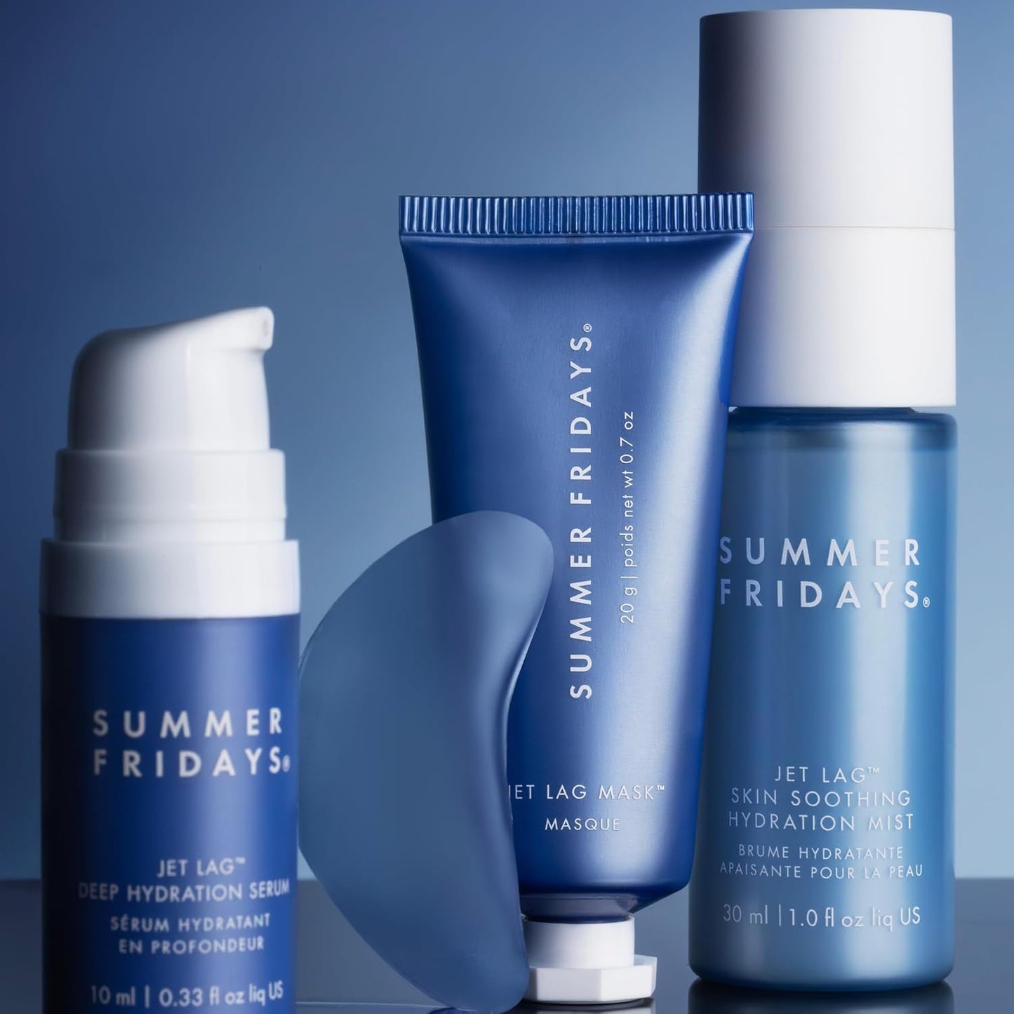 HotSummer Fridays Jet Lag™ Essentials - Mini Hydrating Skin Care Set With Jet Lag™ Mask, Eye Patches, Deep Hydration Face Serum & Hydration Mist - Travel Size Skincare Kit & Gift Set (4 Count)