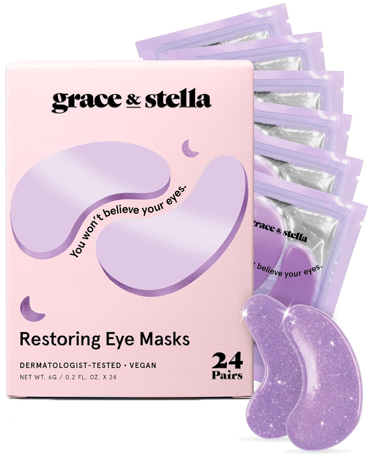 Hotgrace & stella Retinol Under Eye Patches for Puffy Eyes & Dark Circles - Restoring Gel Under Eye Masks with Hyaluronic Acid - Birthday Gifts for Women, Bachelorette Party Favors (Purple, 24 Pairs)