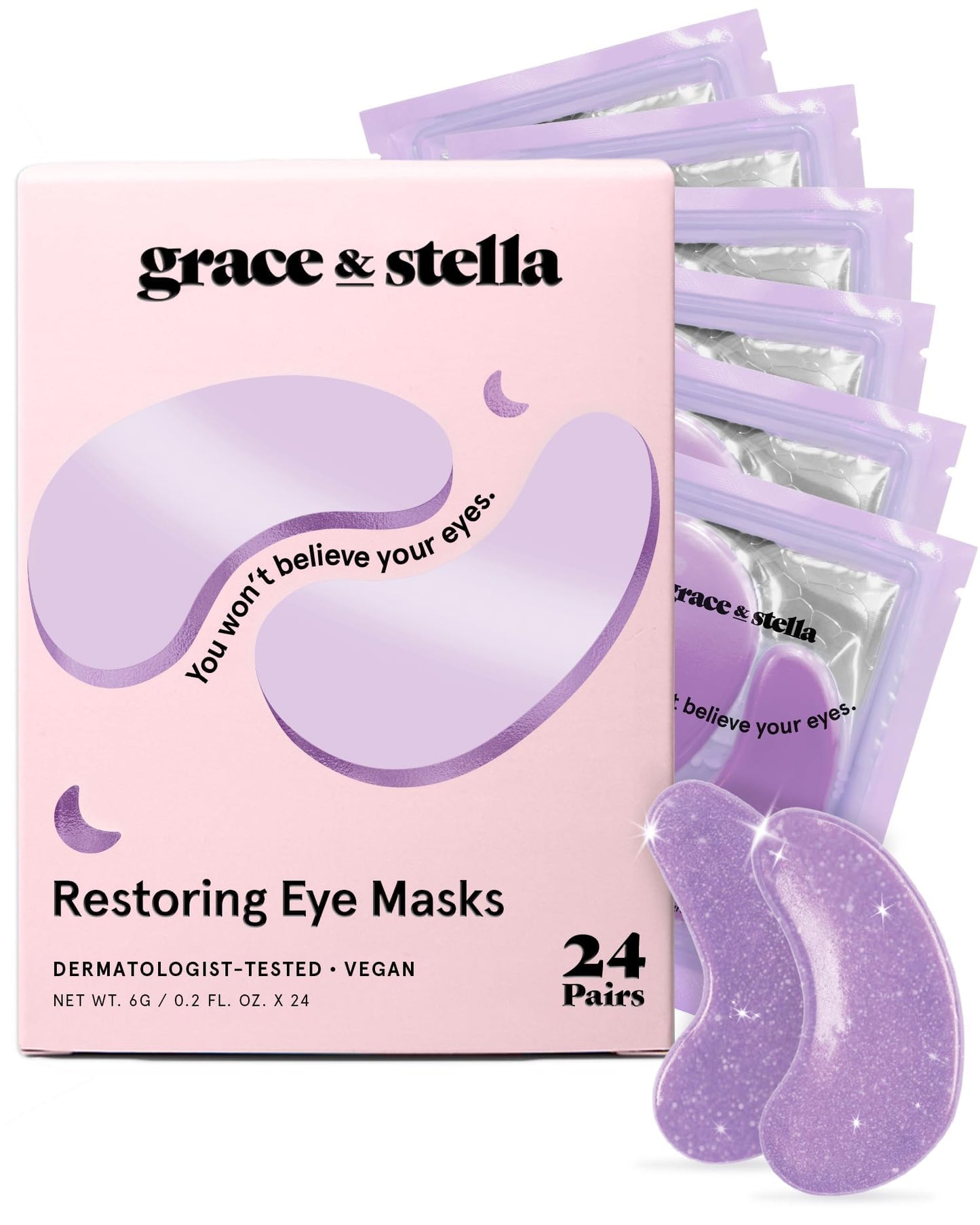 Hotgrace & stella Retinol Under Eye Patches for Puffy Eyes & Dark Circles - Restoring Gel Under Eye Masks with Hyaluronic Acid - Birthday Gifts for Women, Bachelorette Party Favors (Purple, 24 Pairs)