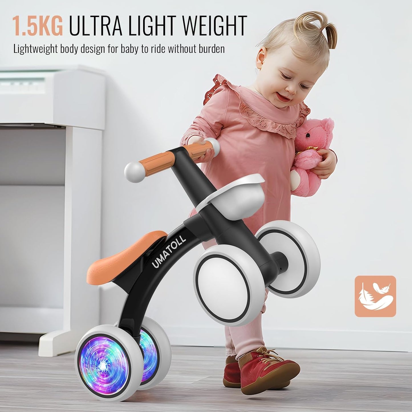 Hot Umatoll Colorful Lighting Baby Balance Bike Toys for 1 Year Old Boys Gifts, Adjustable Seat Baby Walker, One Year Old Boy Birthday Gifts, 12-24 Months Toddler First Ride on Toys