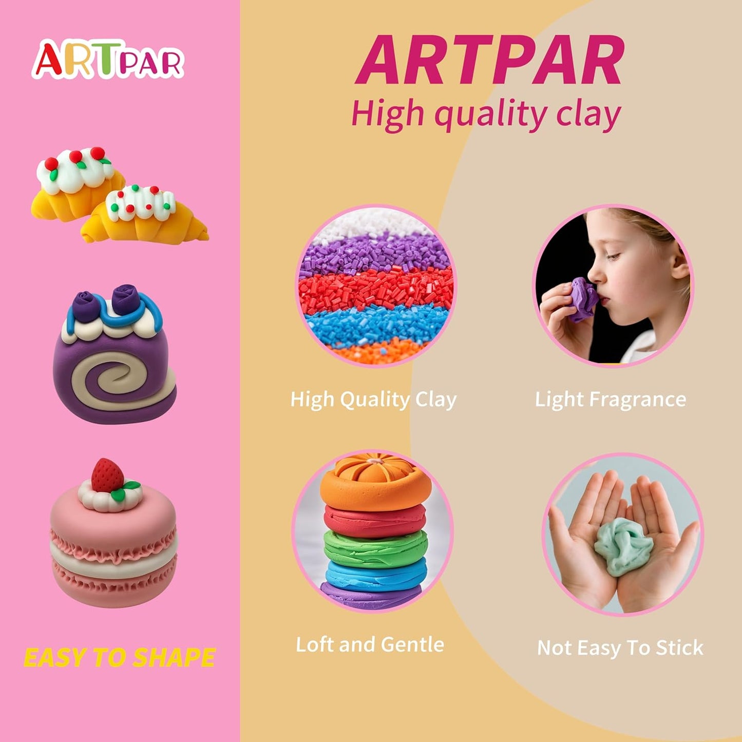 HotARTPAR Air Dry Clay Kit,12 Desserts Modeling Magic Clay for Kids Craft Kit | Ultra-Light & Soft, Safe and Non-Sticky | Cute DIY Art & Crafts Fun Kitchen Toys, Home Party Favors Gifts for Boys & Girls