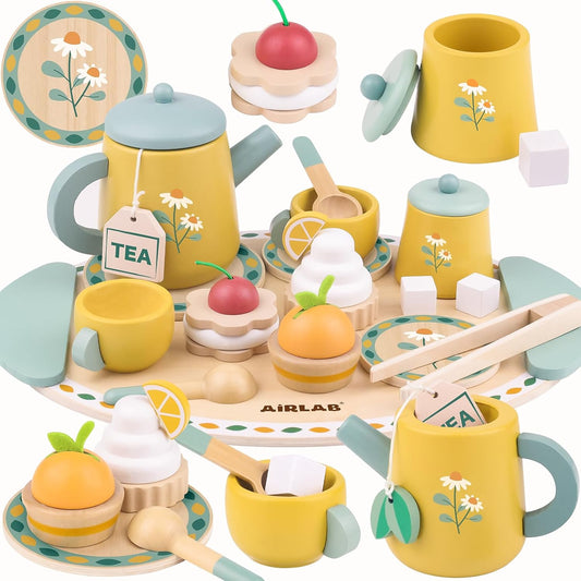 HotTea Sets for Toddlers 3-5 Girl Birthday Gift 3 Year Old Princess Party | Wooden Play Food Toy Sets for Kids Kitchen Accessories Age 3 4 5 6 Wood Educational Toys