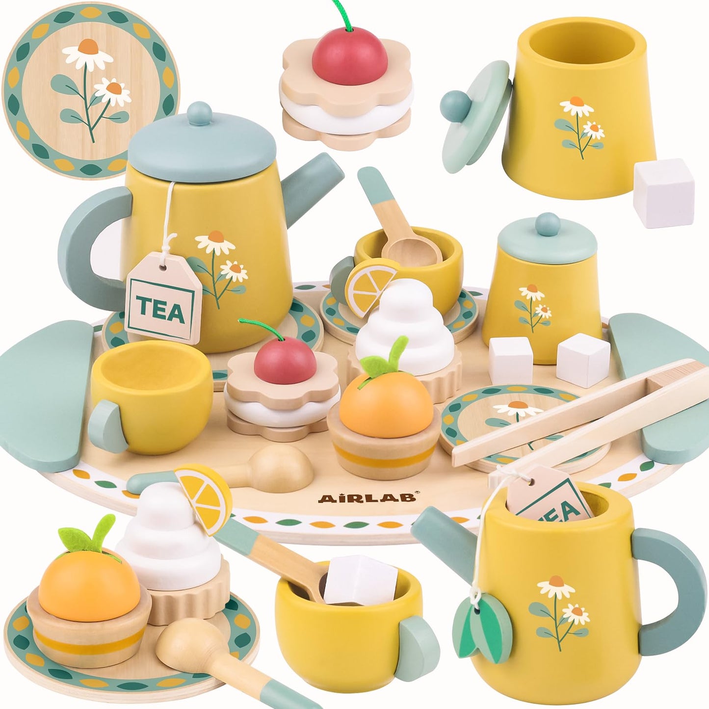 HotTea Sets for Toddlers 3-5 Girl Birthday Gift 3 Year Old Princess Party | Wooden Play Food Toy Sets for Kids Kitchen Accessories Age 3 4 5 6 Wood Educational Toys