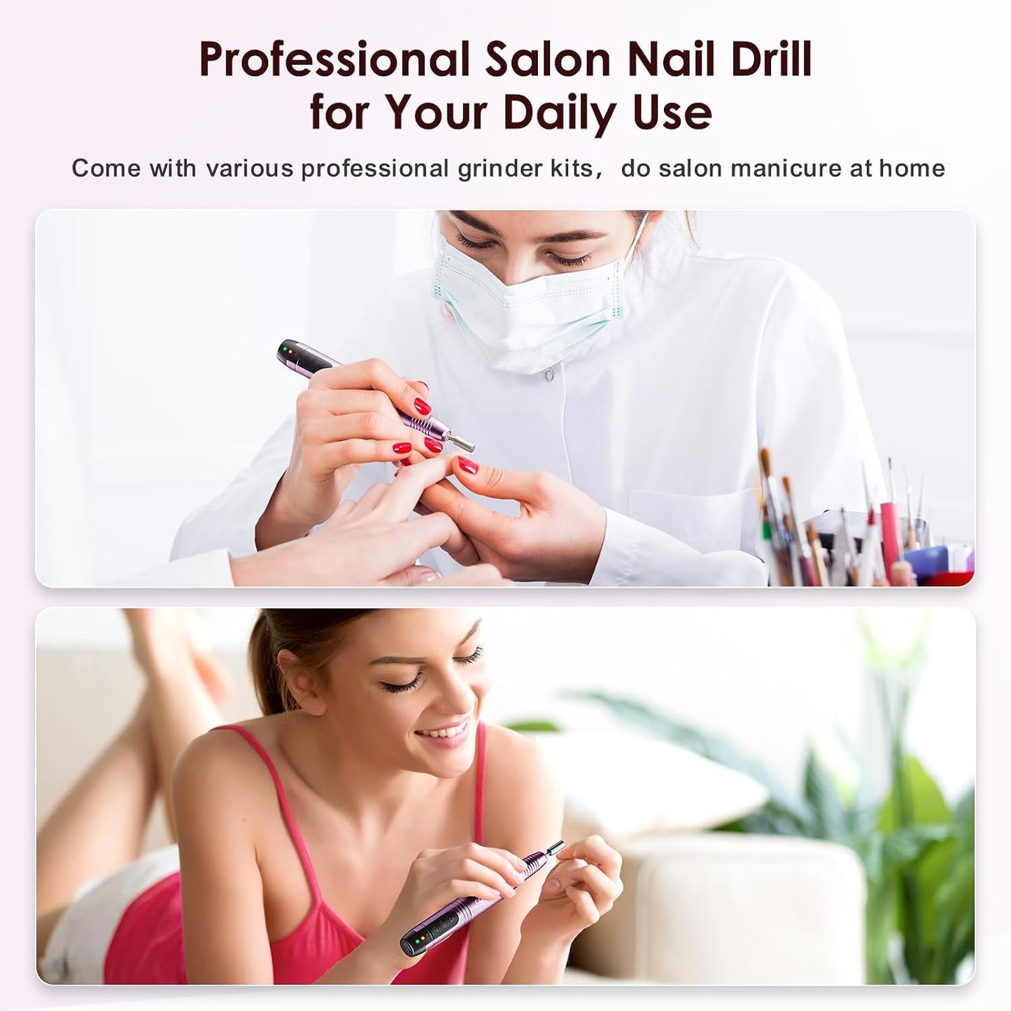 HotCOSLUS C20 Cordless Nail Drill Electric File: Professional for Acrylic Gel Dip Powder Nails, Portable All-in-One Nail Drill Machine Kit for Manicure & Pedicure, Rechargeable Lightweight, Purple