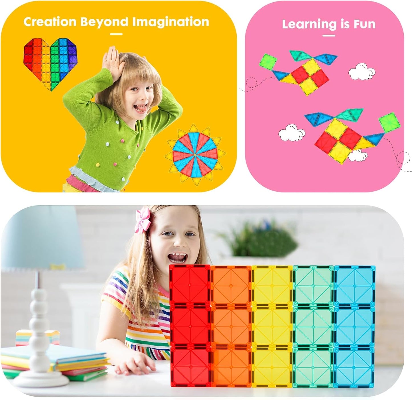 Hot Gemmicc 100 PCS Magnetic Tiles with 2 Cars, STEM Approved Educational Magnet BuildingToys, Magnet Puzzles Stacking Blocks for Boys Girls