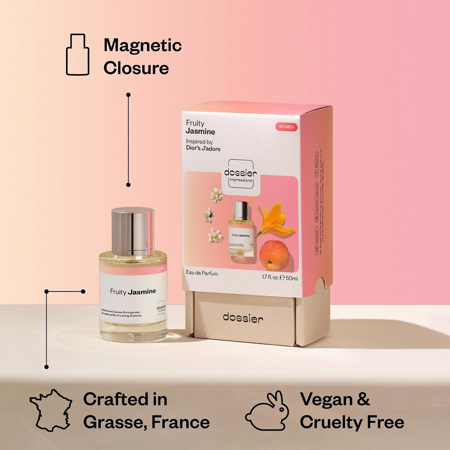Hot Dossier - Fruity Jasmine - Eau de Parfum - Inspired by J'adore - Long-Lasting Fragrance - Feminine - 1.7 fl oz (50ml)
