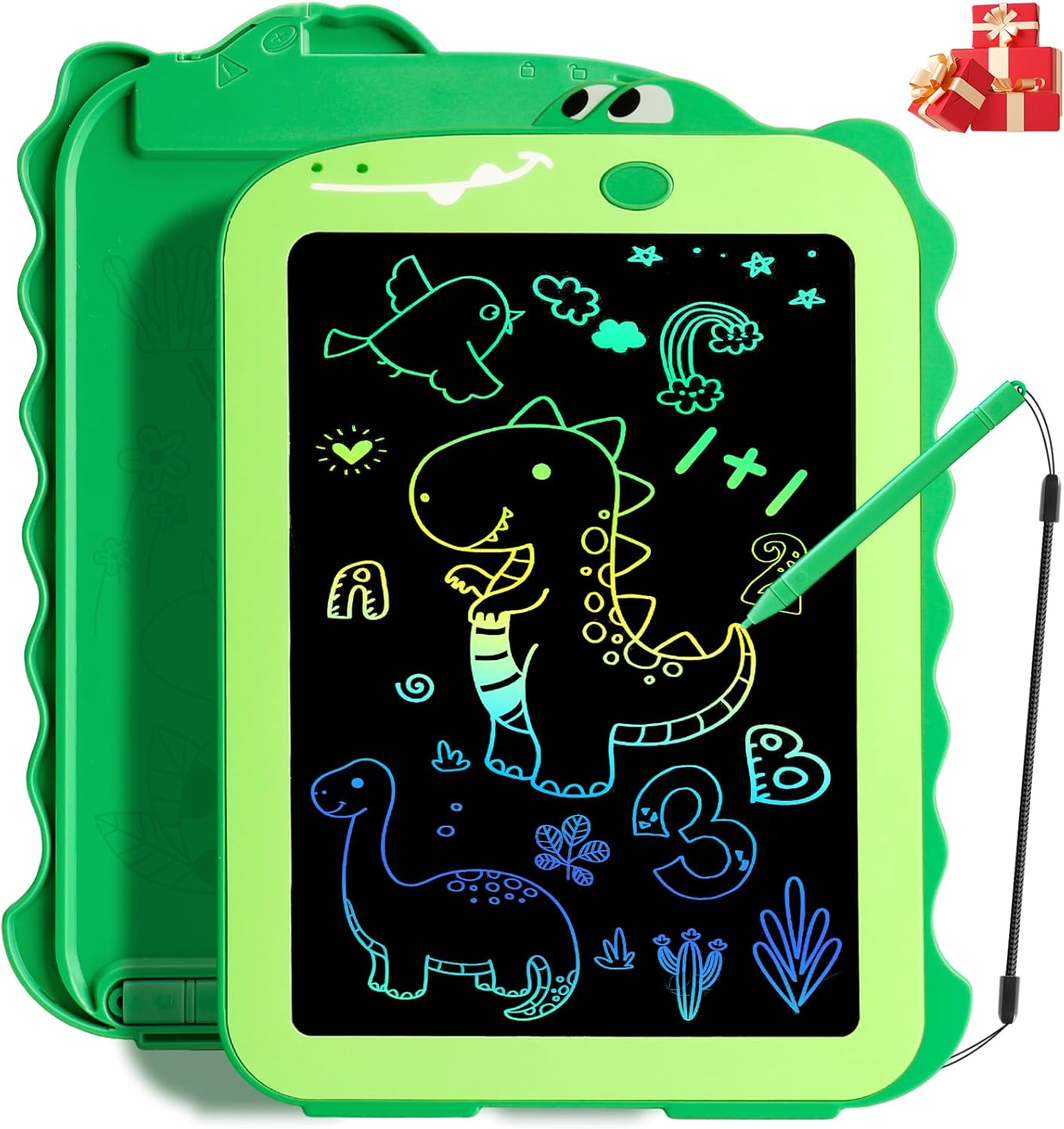 HotTeriph LCD Writing Tablet for Kids, Colorful Toddlers Toys Drawing Board, Educational Kid Toys, Doodle Pad Dinosaur Toy for 3 4 5 6 7 8 Year Old Boys Girls Birthday Party Xmas,8.5inch & Green