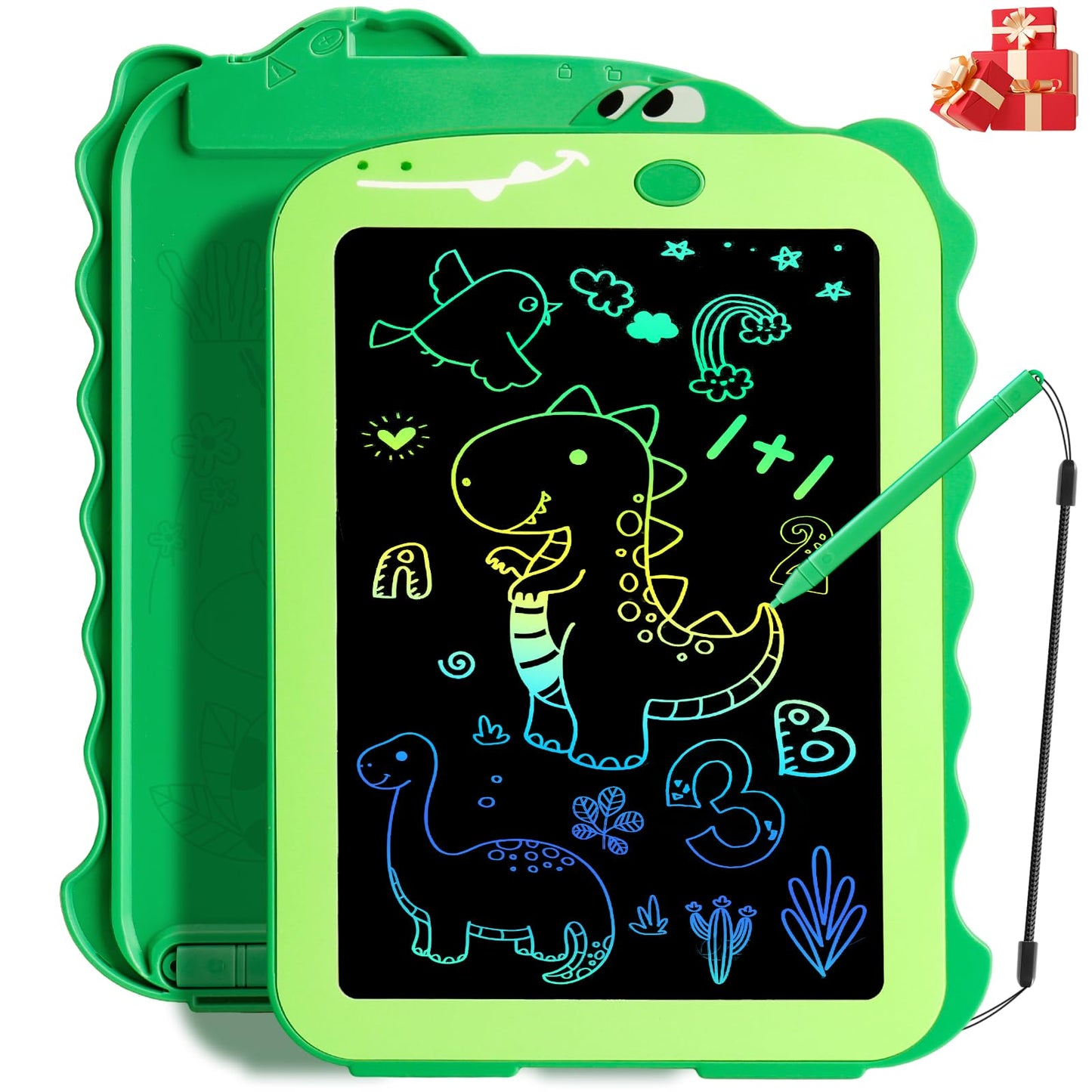 HotTeriph LCD Writing Tablet for Kids, Colorful Toddlers Toys Drawing Board, Educational Kid Toys, Doodle Pad Dinosaur Toy for 3 4 5 6 7 8 Year Old Boys Girls Birthday Party Xmas,8.5inch & Green