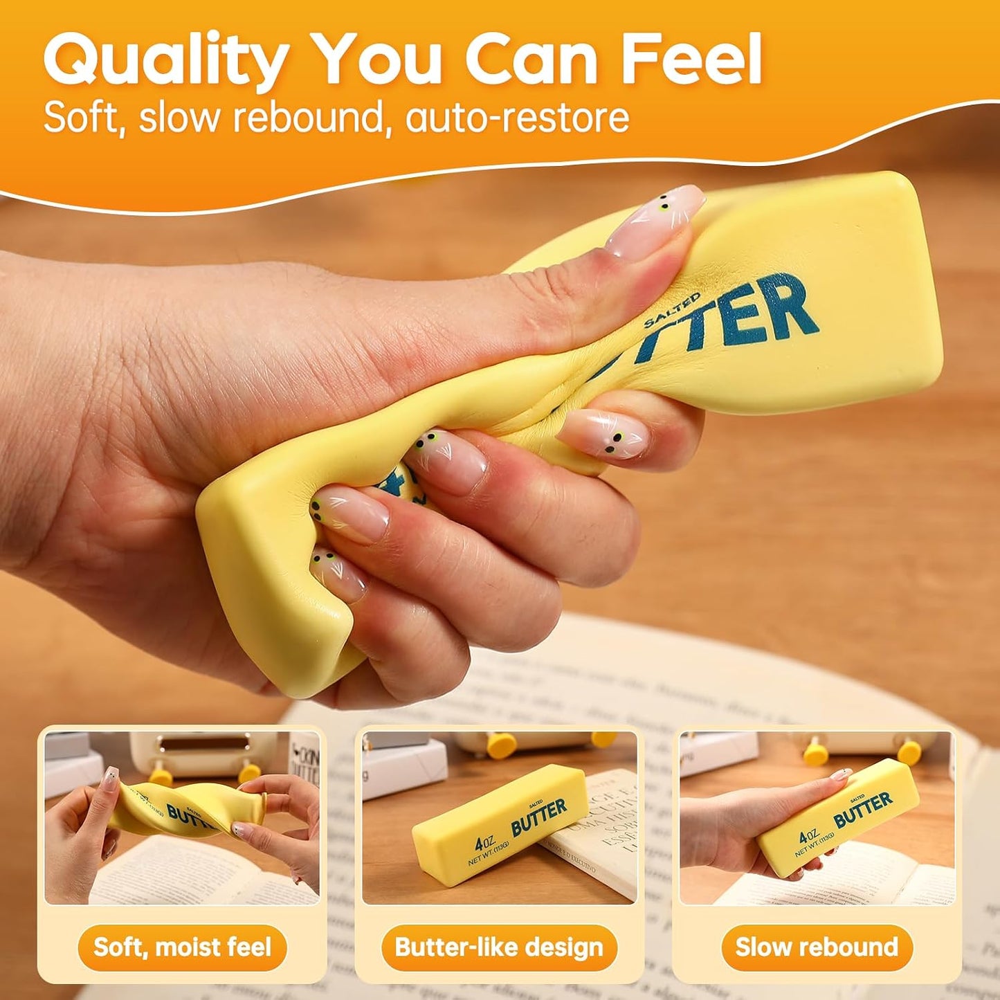 HotBig Butter Squishy,Giant Squishies Butter 14 OZ,Jumbo Slow Rising Squeeze Toys,Large Soft PU Foam Fidget Toy for Anxiety & Sensory Stress Relief 8.7*1.8*1.8 Inch (Big-Yllow Butter 1Pack)