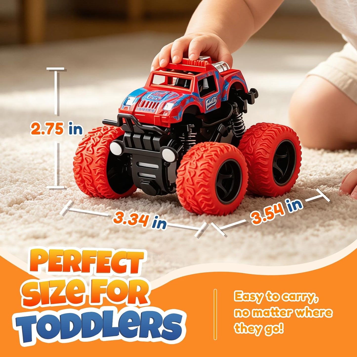 Hot 4 Pack Monster Trucks Toys for Boys 2 3 4 5 6 7 Year Old, Friction Powered Pull Back Car Toys for Toddlers Kids Ages 3-5 2-4 4-7, Best Birthday Christmas Party Gift for Boys and Toddlers