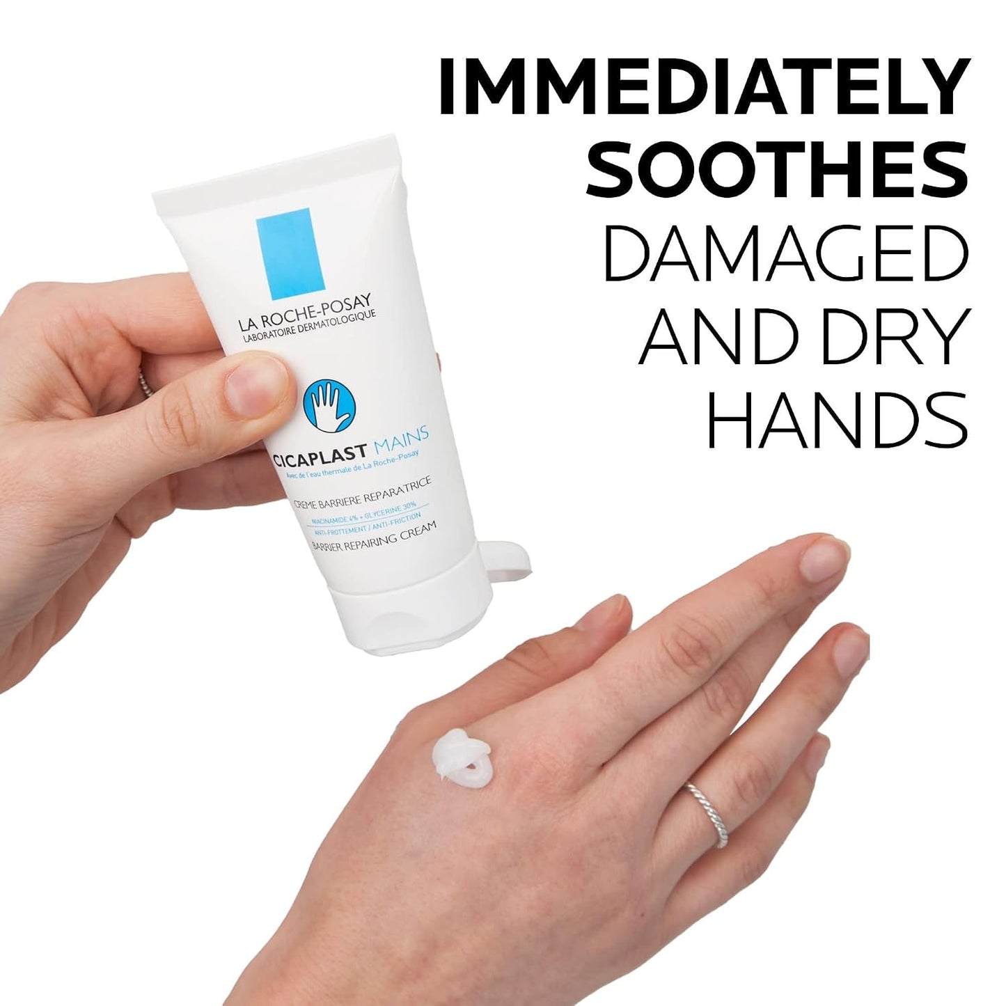 HotLa Roche-Posay Cicaplast Hand Cream, Instant Relief Moisturizing Hand Lotion for Dry Hands, Shea Butter Lotion for Dry Cracked Hands, Non Greasy, Fragrance Free