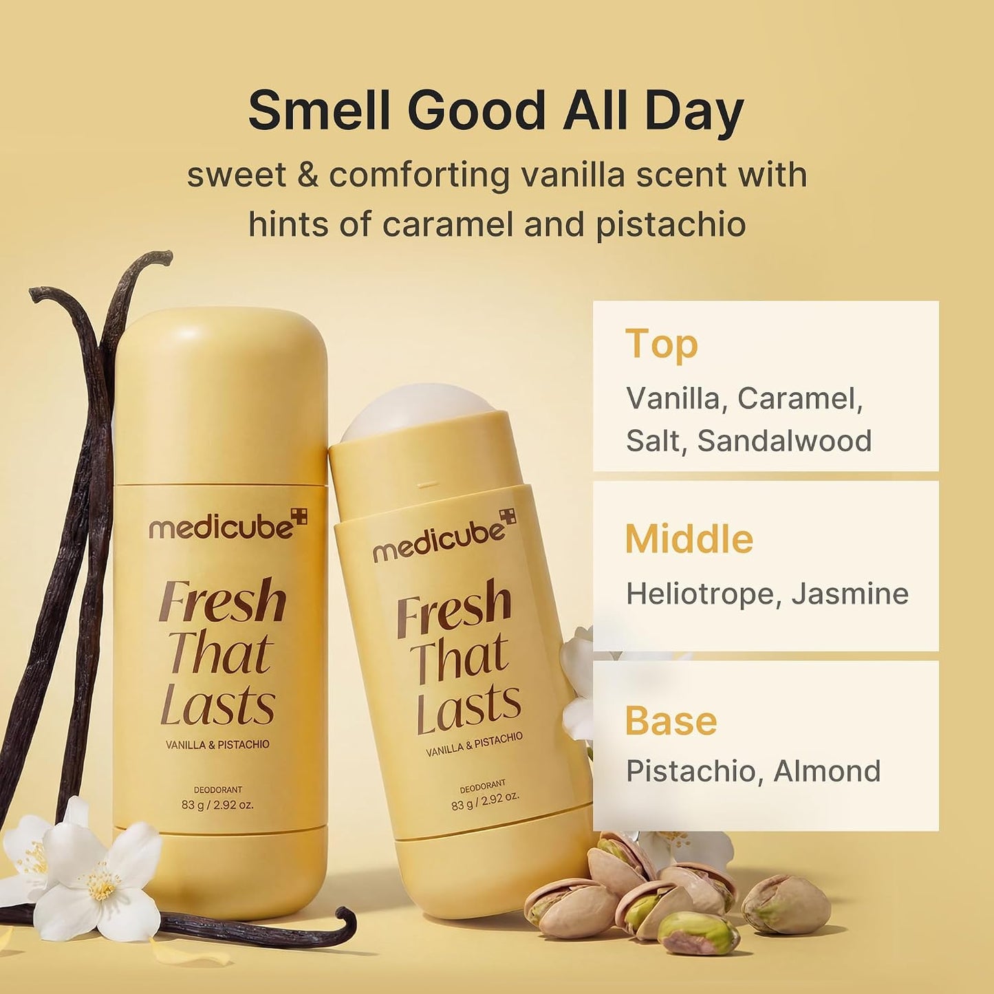 Hotmedicube Kojic Acid & Turmeric Aluminum-Free Deodorant | Vanilla & Pistachio Perfumed Stick, All-Day Odor Protection for Women & Men | Underarm Brightening Care | Korean Skincare, 2.92 oz.