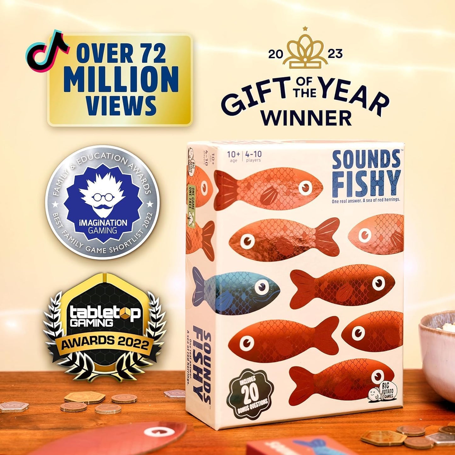 Hot Sounds Fishy Amazon Exclusive Trivia Party Game, Age 10+ | Bluffing Beats Brains, Different Every Time, Know It or Make It Up, Ages 8+, Fun for Kids & Adults, Great for Cookouts