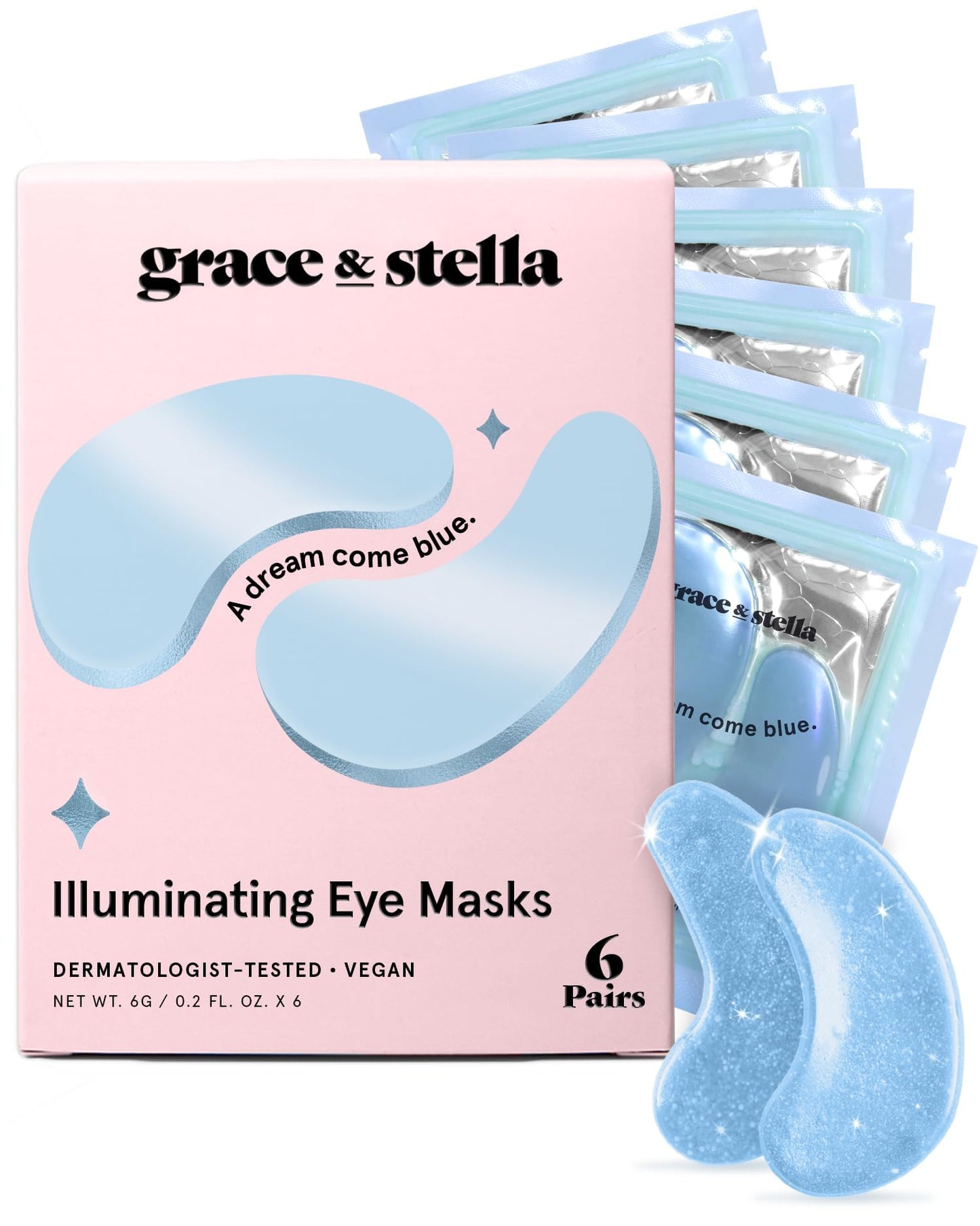 Hotgrace & stella Award Winning Under Eye Mask Reduce Dark Circles, Puffy Eyes, Undereye Bags, Wrinkles, Gel Under Eye Patches, Get Well Gifts for Women - Vegan Eye mask (24 Pairs, Blue)