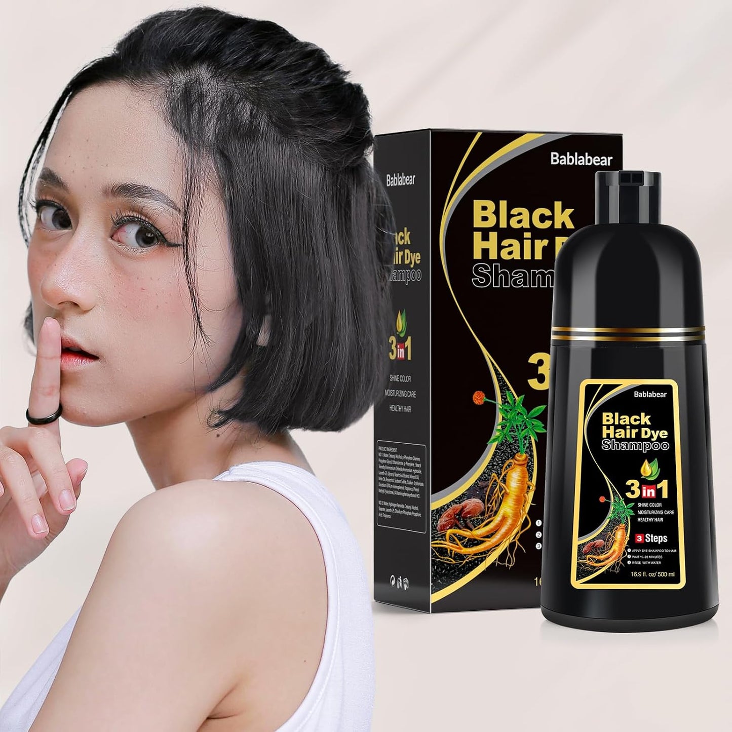 HotBablabear Black Hair Dye Shampoo for Gray Hair,Hair Color Shampoo for Women and Men, Grey Coverage.500ml