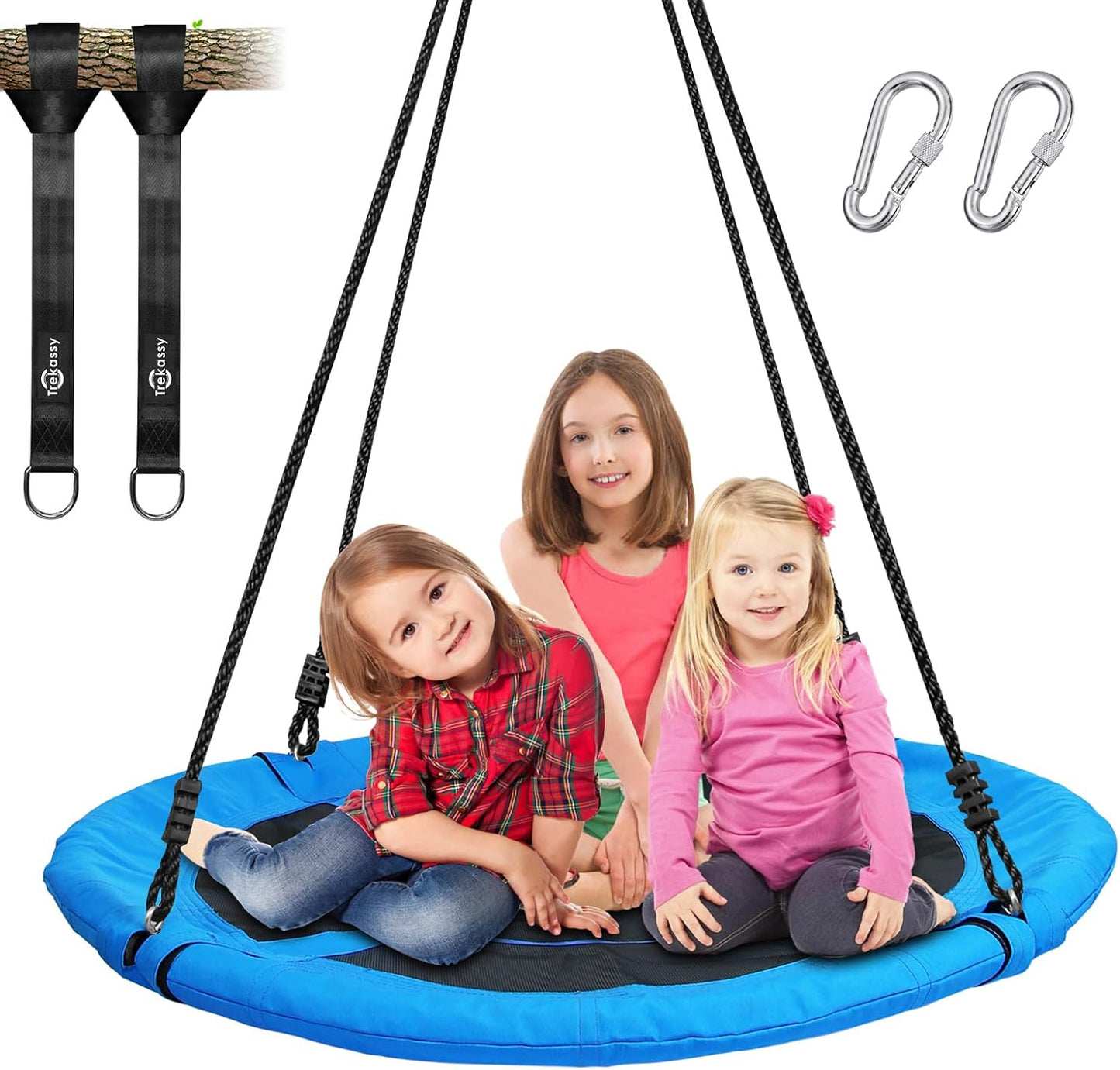 Hot Trekassy 700lb 40 Inch Saucer Tree Swing for Kids Adults Outdoor 900D Oxford Waterproof with 2pcs Tree Hanging Straps, Steel Frame and Adjustable Ropes Blue