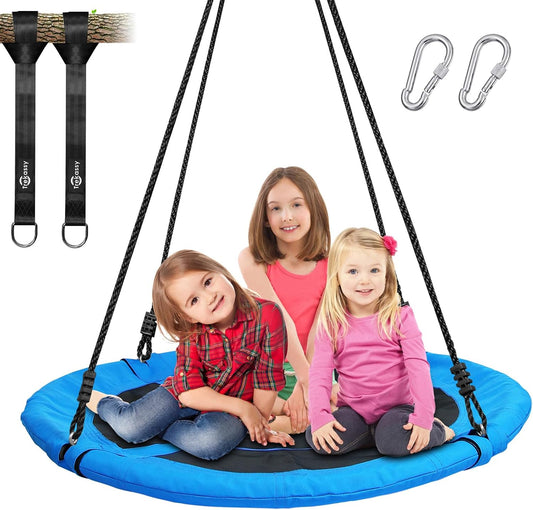 Hot Trekassy 700lb 40 Inch Saucer Tree Swing for Kids Adults Outdoor 900D Oxford Waterproof with 2pcs Tree Hanging Straps, Steel Frame and Adjustable Ropes Blue