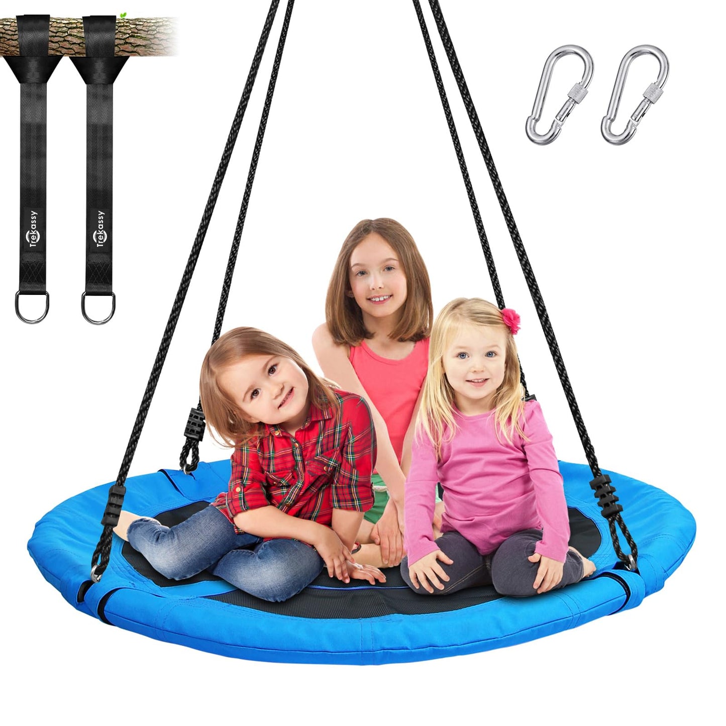 Hot Trekassy 700lb 40 Inch Saucer Tree Swing for Kids Adults Outdoor 900D Oxford Waterproof with 2pcs Tree Hanging Straps, Steel Frame and Adjustable Ropes Blue