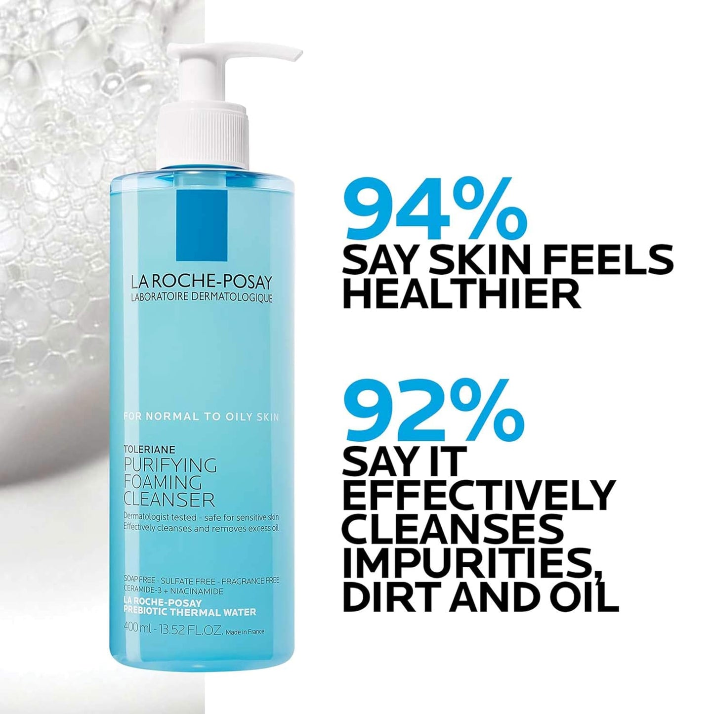 HotLa Roche-Posay Toleriane Purifying Foaming Facial Cleanser, 13.52oz | Oil free face wash for sensitive skin with niacinamide and ceramides. Pore cleanser that won’t dry out skin and is soap free.