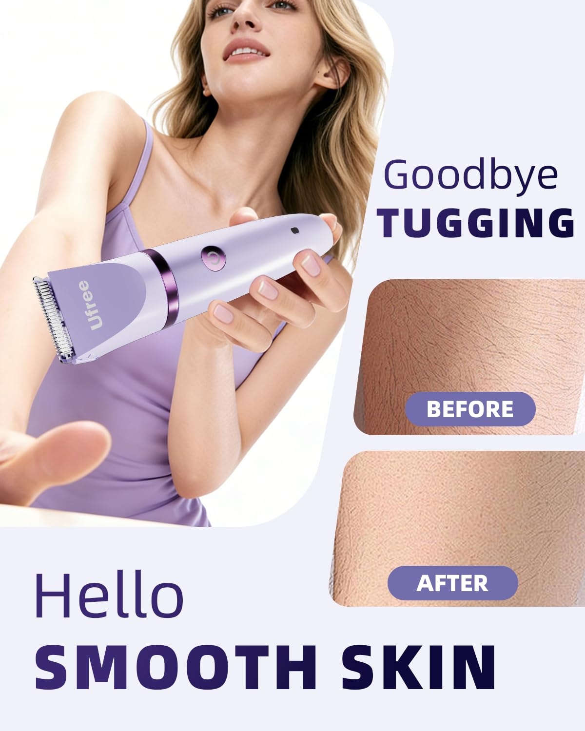 HotUfree Bikini Trimmer Electric Razors for Women, Ceramic Blade Body Hair Trimmer, IPX7 Waterproof Rechargeable Lady Shaver, Personal Groomer for Legs & Pubic Hair, Gifts for Women, Purple