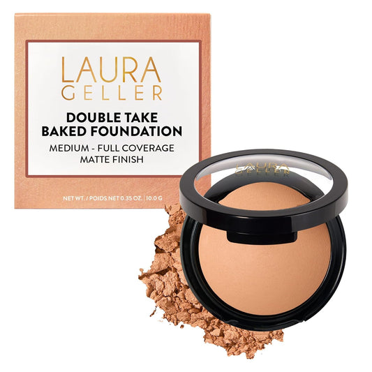 HotLAURA GELLER NEW YORK Baked Double Take Powder Foundation – Longwear Buildable Medium to Full Coverage – Matte Finish – Non-Caking Formula– Handmade in Italy – Mature & Sensitive Skin – Medium